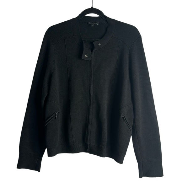 Eileen fisher slik cotton blend zip up knit jacket shirt  L black quilt luxury - Picture 3 of 10